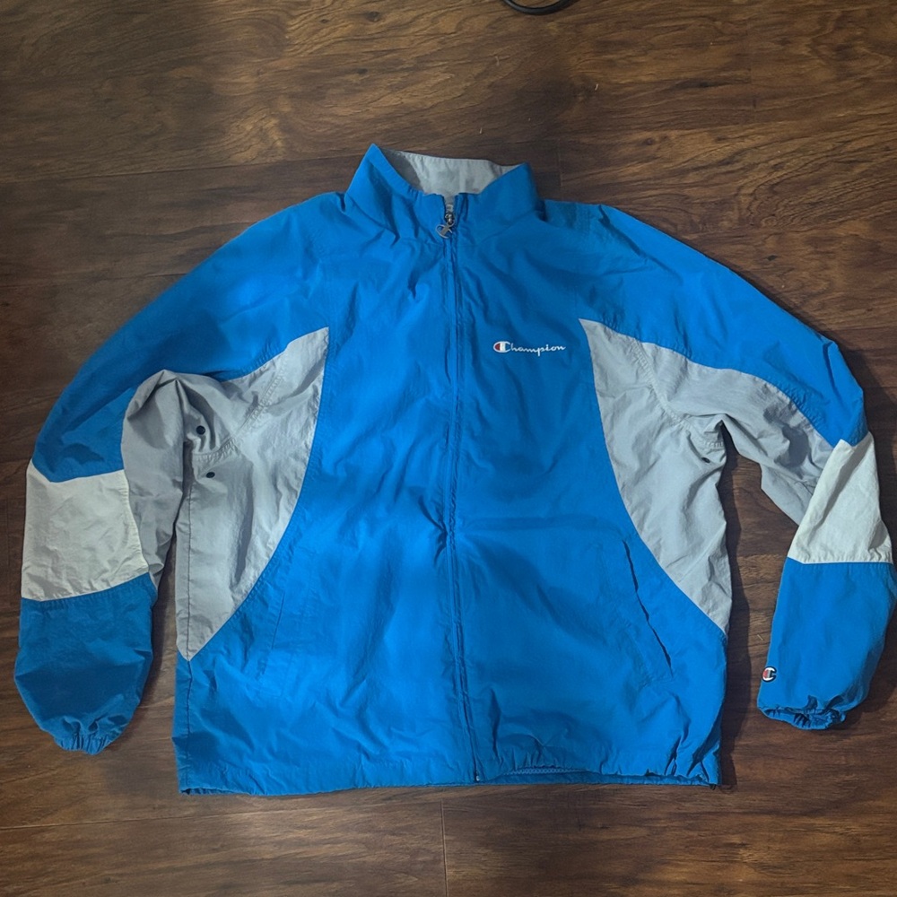Vintage Champion Blue and Gray Windbreaker Jacket